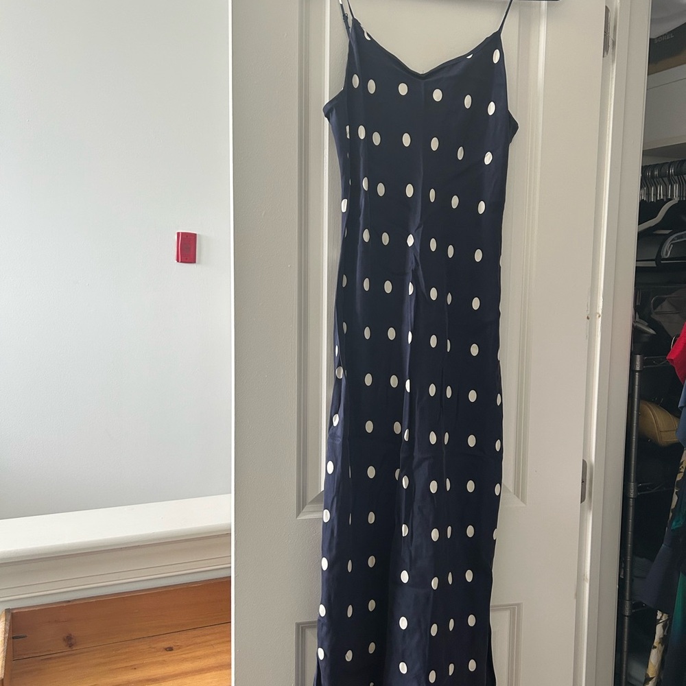 J. Crew Navy Polka Dot Slip Dress, US4